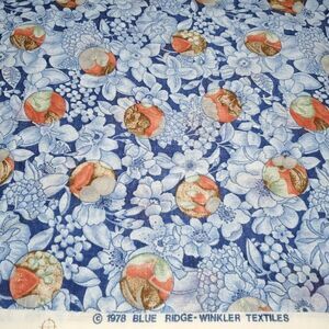 Vintage 70s Blue Floral Fabric Loose Weave Gauzy Cotton 2.25 yd